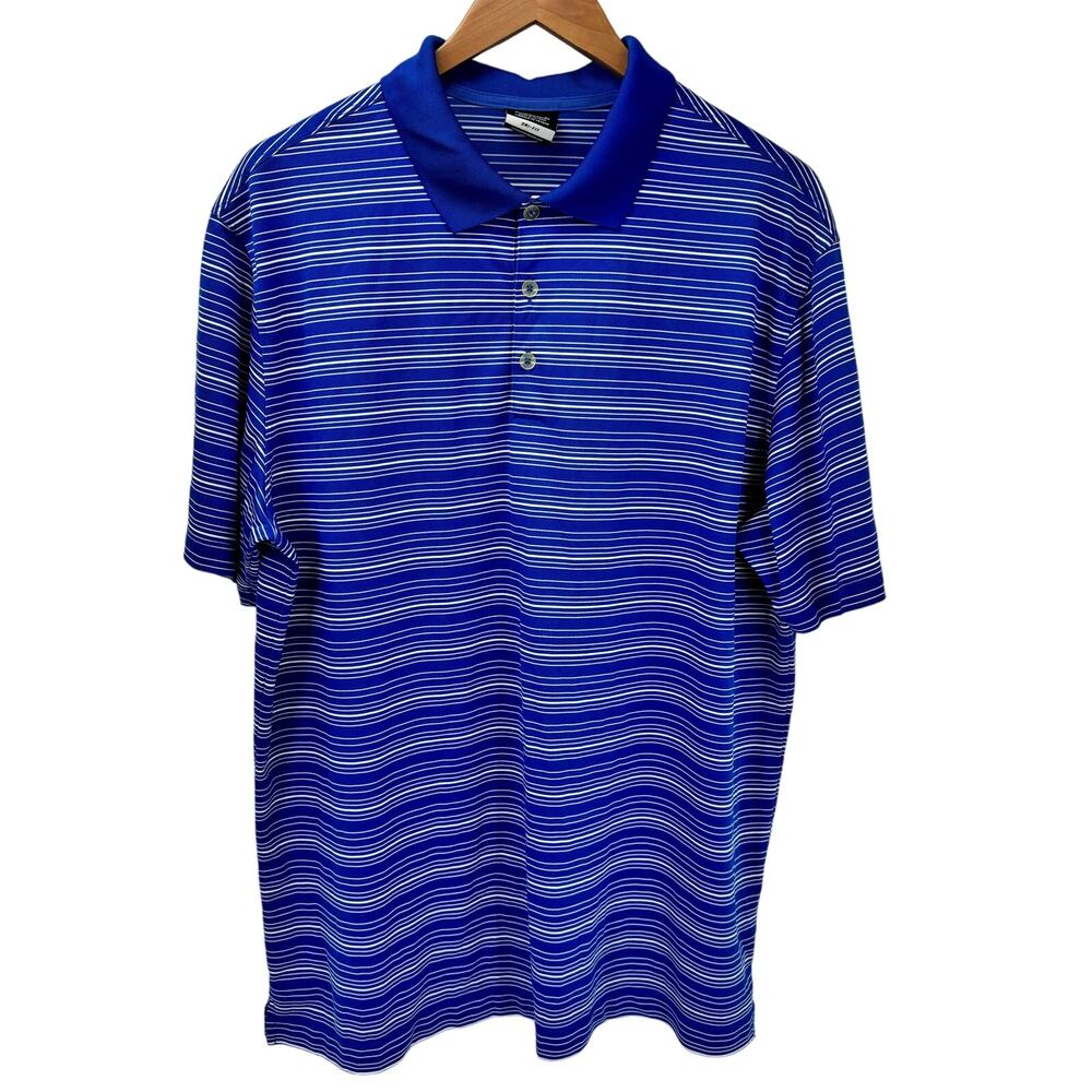 Nike Polo Shirt Mens XL Blue White Stripe Golf Shirt Sleeve Dri Fit Activewear